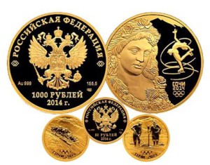 Рис.5.9. Памятные монеты, посвящённые Олимпиаде-2014 в Сочи.